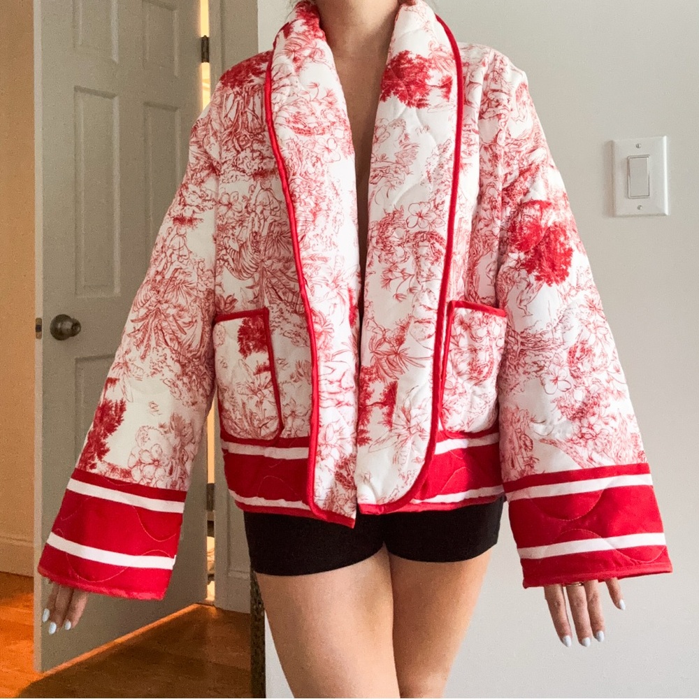Red and White Women's Puffer Jacket
